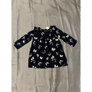 H&M Dress Baby Girls 6M Navy Butterfly Long Sleeve Ruffle Cotton Soft Cute